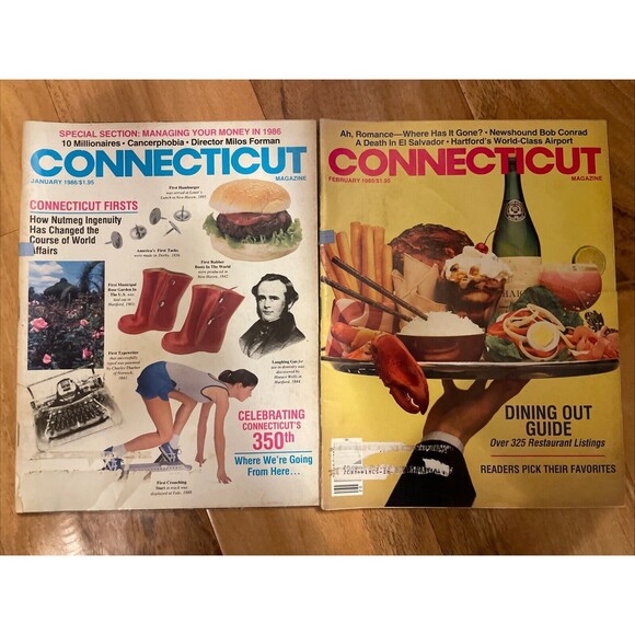 Connecticut Magazine Lot 2 Jan 1986 Feb 1985 Dining Guide History Advert… - Picture 1 of 7